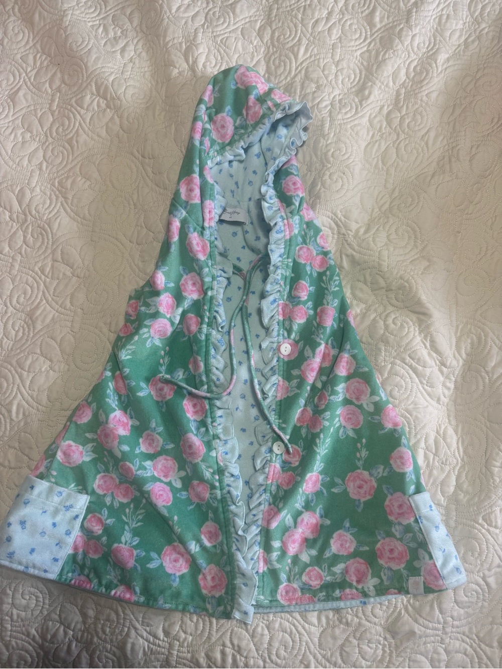 Sweet Honey floral goddess swim cover up in green. And pink rose print ruffle 4T